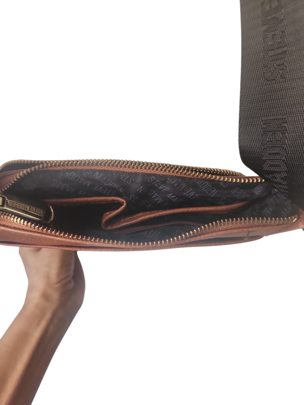 Steve Madden BGLAMM Signature Brown Crossbody Messenger Adjustable Strap Bag - Picture 6 of 12